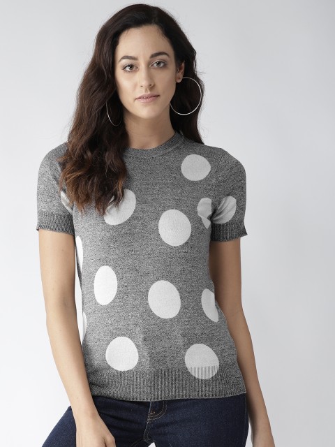 

Marks & Spencer Women Charcoal Grey & Off-White Self Design Top