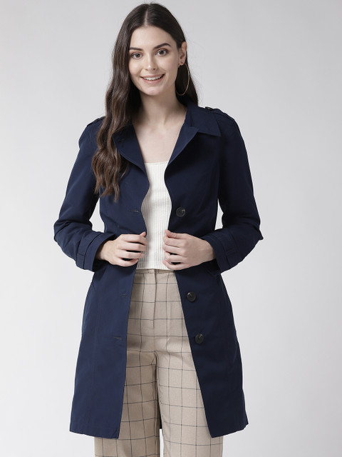 

Marks & Spencer Women Navy Blue Solid Stormwear Longline Trench Coat