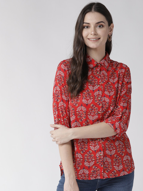 

Marks & Spencer Women Red & White Regular Fit Printed Casual Shirt