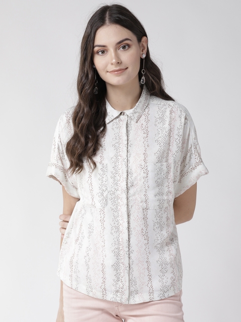 

Marks & Spencer Women Off-White & Pink Printed Regular Fit Solid Casual Shirt