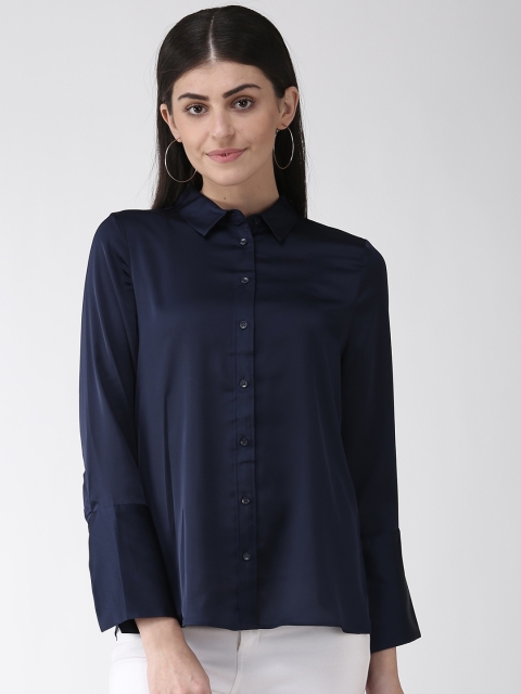 

Marks & Spencer Women Navy Blue Regular Fit Solid Formal Shirt with Satin Finish