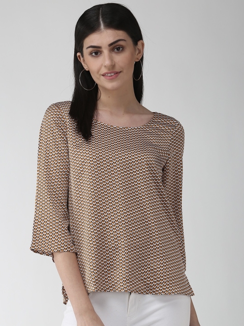 

Marks & Spencer Women Mustard Yellow & Navy Printed Top with Satin Finish