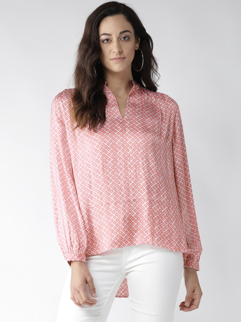 

Marks & Spencer Women Pink & White Printed High Low Top