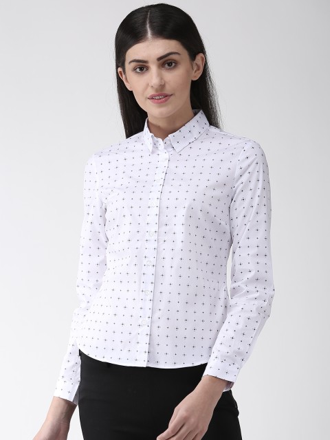 

Marks & Spencer Women White & Navy Blue Regular Fit Printed Formal Shirt