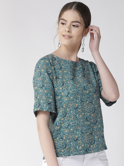

Marks & Spencer Women Teal Green & Mustard Yellow Printed Top