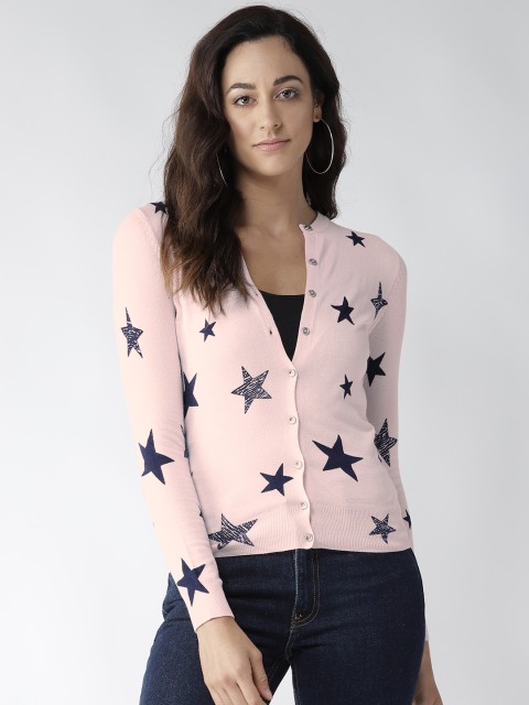 

Marks & Spencer Women Pink & Navy Blue Self Design Cardigan