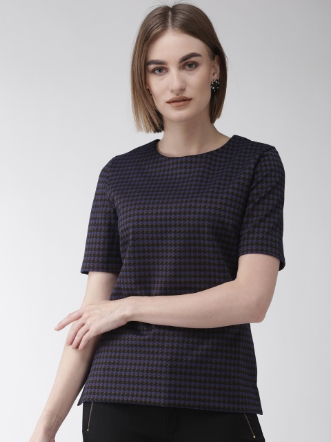 

Marks & Spencer Women Black & Navy Blue Self Design Top