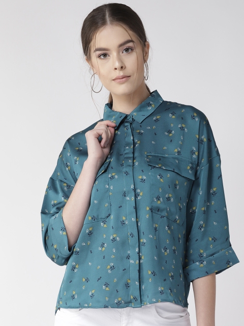 

Marks & Spencer Women Teal Blue & Yellow Boxy Fit Printed Casual Shirt