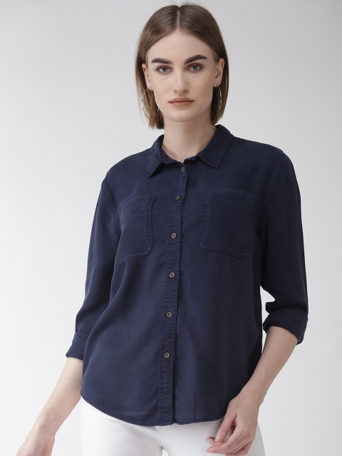 

Marks & Spencer Women Navy Blue Regular Fit Solid Casual Shirt