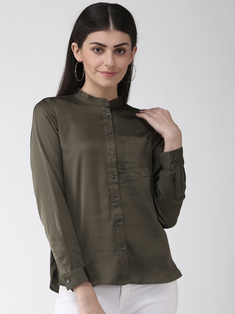 

Marks & Spencer Women Olive Green Regular Fit Solid Casual Shirt With Satin Finish