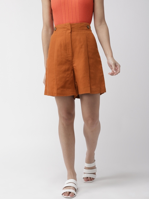 

Marks & Spencer Women Rust Orange Solid Pleated Regular Shorts