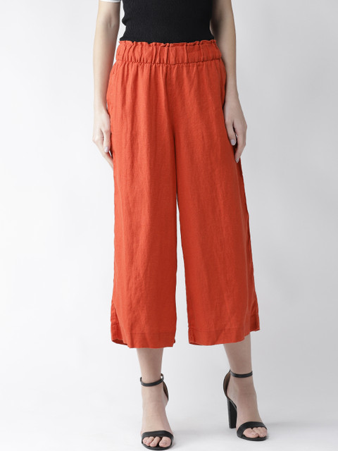 

Marks & Spencer Women Coral Orange Regular Fit Linen Solid Culottes
