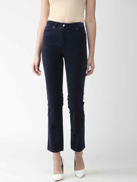 

Marks & Spencer Women Navy Blue Straight Fit Solid Corduroy Regular Trousers