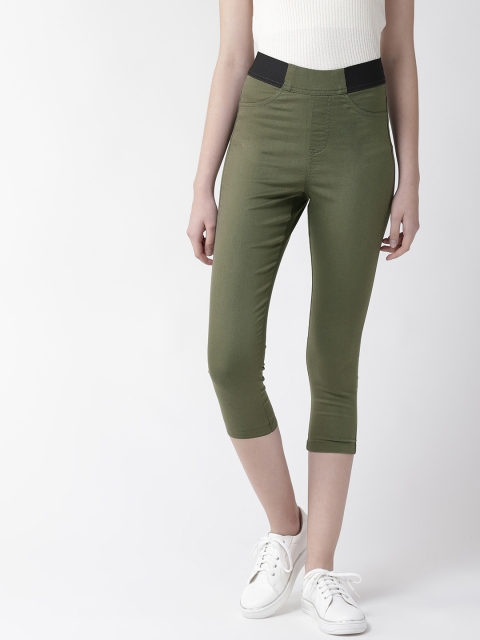 

Marks & Spencer Women Olive Green Solid Cropped Treggings