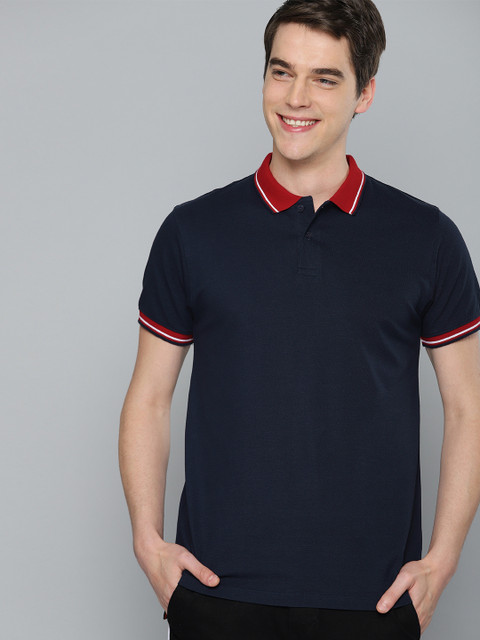 

Mast & Harbour Men Navy Blue Solid Polo Collar T-shirt