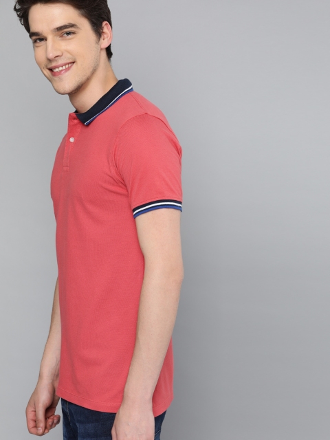 

Mast Harbour Men Coral Pink Solid Polo Collar Pure Cotton T-shirt