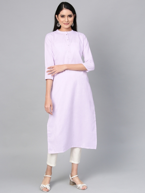 

Indo Era Women Purple & Off-White Striped Straight Kurta