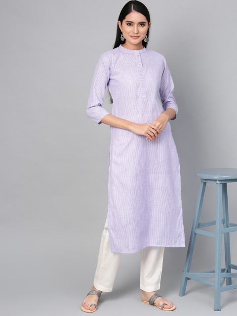 

Indo Era Women Pink & White Striped Straight Kurta
