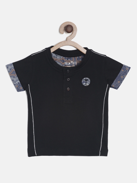 

Palm Tree Boys Black Solid Henley Neck T-shirt