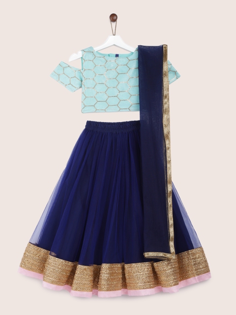 

YK Girls Blue Ready to Wear Lehenga & Blouse with Dupatta