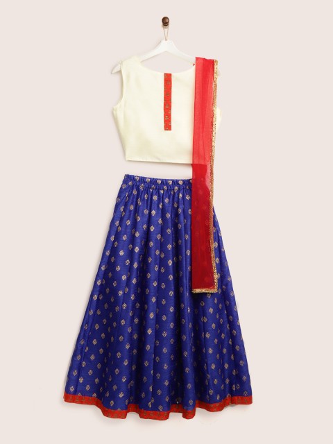 

YK Girls Navy Blue & Off-White Ready to Wear Lehenga & Blouse with Dupatta