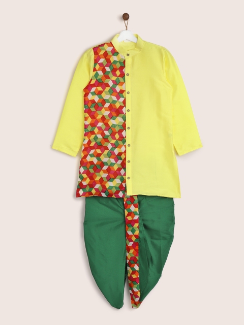 

YK Boys Yellow & Green Printed Kurta with Dhoti Pants