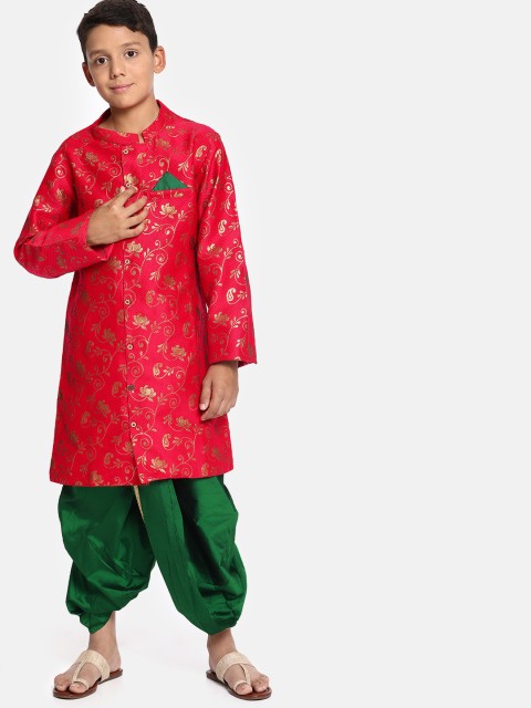 

YK Boys Red & Green Printed Kurta with Dhoti Pants