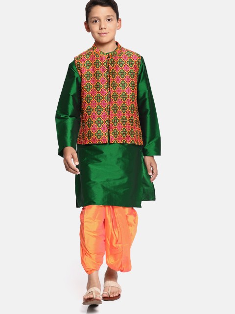 

YK Boys Green Solid Kurta with Dhoti Pants & Nehru Jacket
