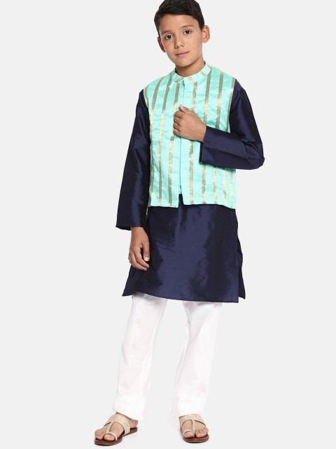 

YK Boys Navy Blue Solid Kurta with Pyjamas & Nehru Jacket