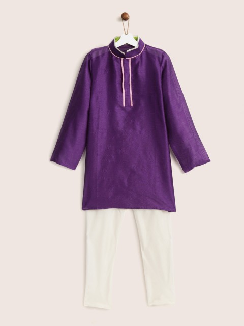

YK Boys Purple & Off-White Solid Kurta with Pyjamas