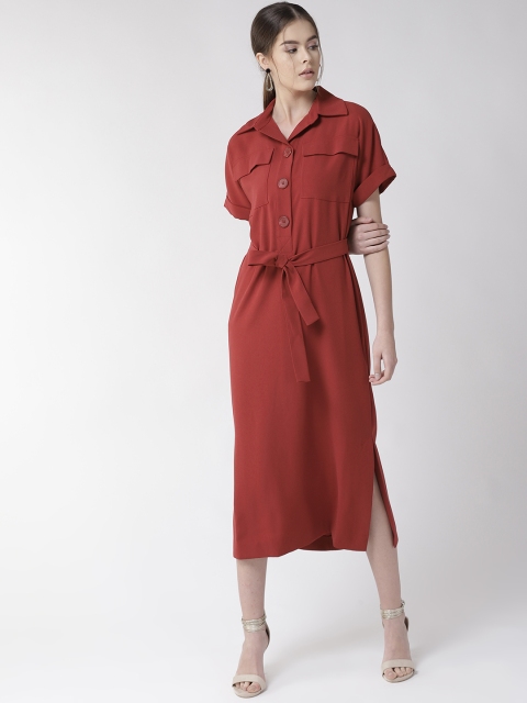

Marks & Spencer Women Rust Orange Shirt Dress with Belt