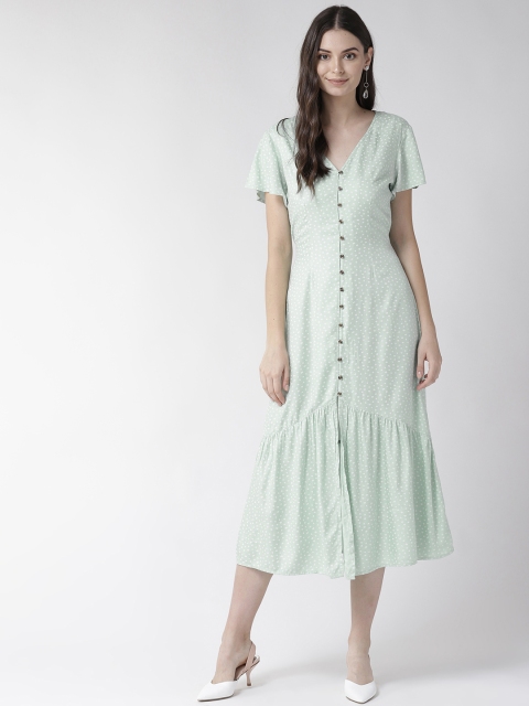 

Marks & Spencer Women Mint Green & White Printed A-Line Dress