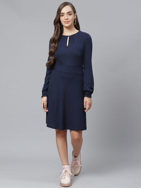 

Marks & Spencer Women Navy Blue Striped A-Line Dress