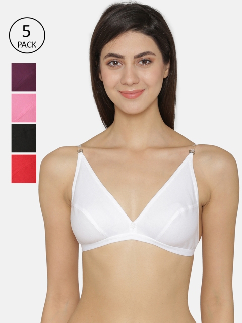 

ABELINO Pack of 5 Solid Non-Wired Non Padded T-shirt Bra, White