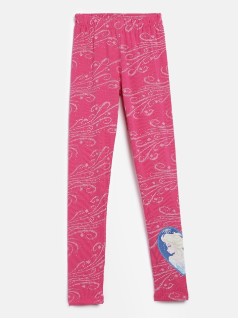 

YK Disney Girls Pink Elsa Printed Leggings