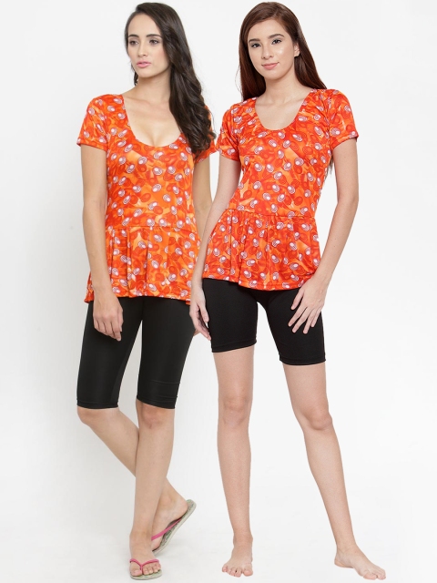 

N-Gal Women Pack of 2 Orange & Black Swimwears