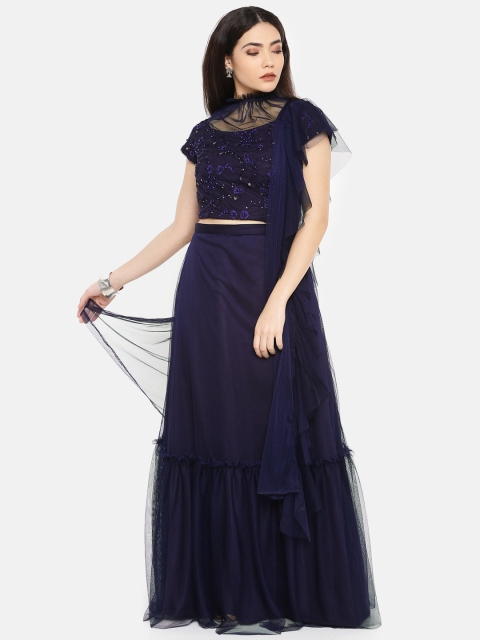 

Amabelle Bridals Navy Blue Embellished Made to Measure Lehenga & Blouse with Dupatta