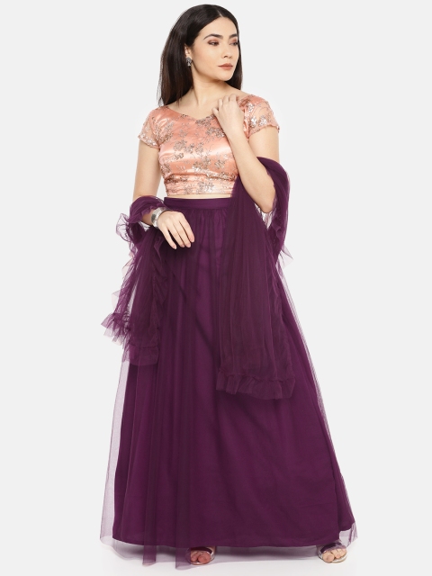 

Amabelle Bridals Peach & Burgundy Embroidered Lehenga Choli with Dupatta