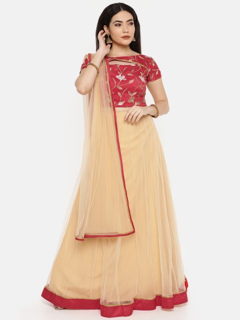 

Amabelle Bridals Beige & Red Embroidered Lehenga Choli with Dupatta