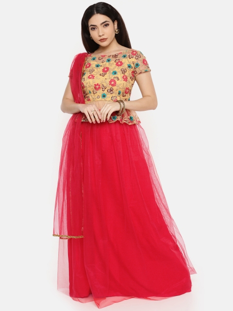 

Amabelle Bridals Beige & Red Embroidered Made to Measure Lehenga & Blouse with Dupatta