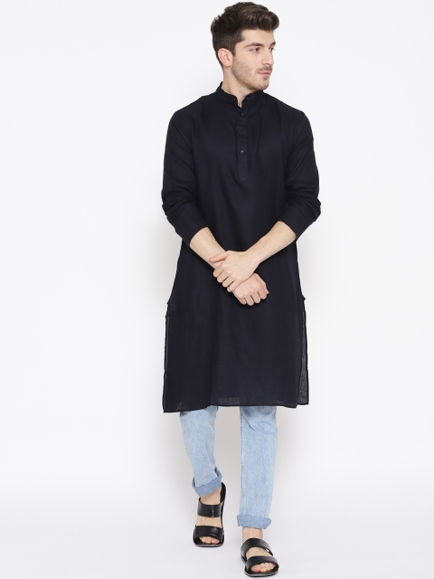 

Molly & Michel Men Navy Blue Solid Straight Kurta