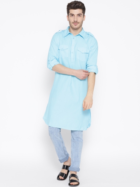 

Molly & Michel Men Blue Solid Pathani Kurta
