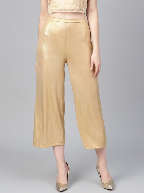 

ANAISA Women Golden Solid Straight Cropped Palazzos, Gold