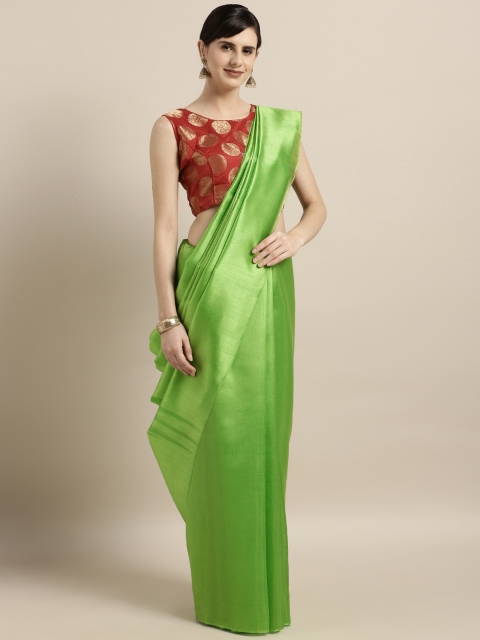 

GoSriKi Green Art Silk Solid Banarasi Saree
