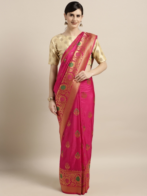 

GoSriKi Pink Silk Blend Woven Design Kanjeevaram Saree