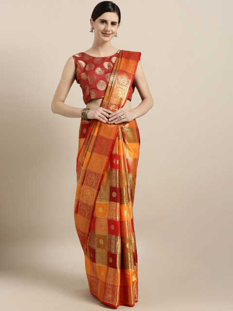 

GoSriKi Orange & Red Art Silk Woven Design Dharmavaram Saree