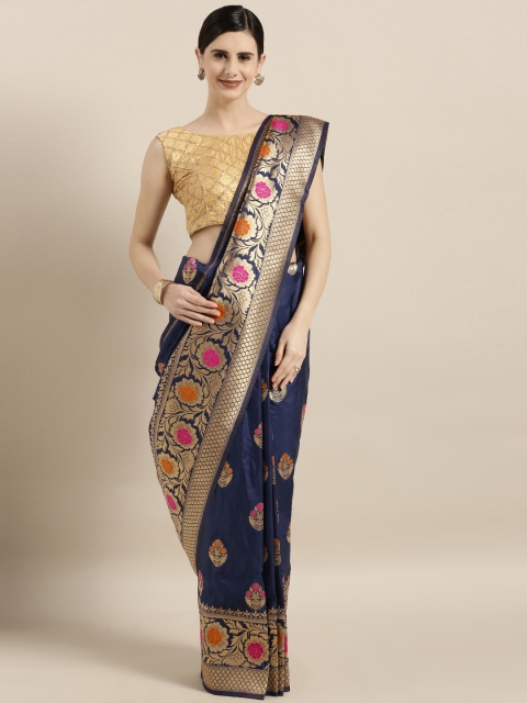 

GoSriKi Blue Silk Blend Woven Kanjeevaram Saree