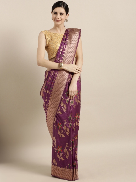 

GoSriKi Burgundy Silk Blend Printed Kanjeevaram Saree