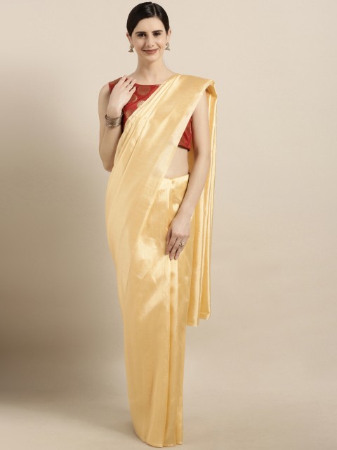 

GoSriKi Cream-Coloured Art Silk Solid Banarasi Saree