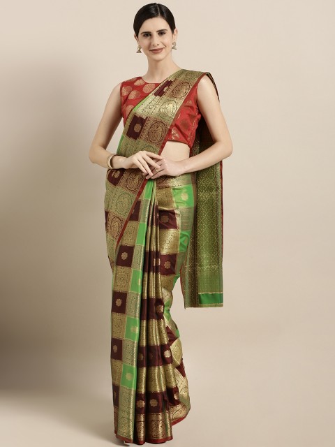

GoSriKi Burgundy & Green Art Silk Woven Design Saree